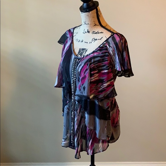 Bisou Bisou Layered Colorful Patterned Top EUC - Picture 2 of 8